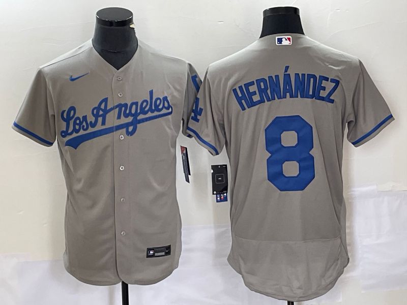 Men Los Angeles Dodgers 8 Hernandez Grey Nike Elite 2023 MLB Jerseys